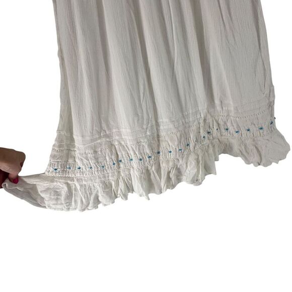 220 Hickory Maxi Dress White Off The Shoulder Turquoise Bead Size S Ruffle Crepe - Picture 8 of 12